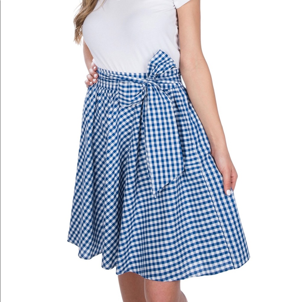 NWOT Lauren James Gingham Circle Skirt navy